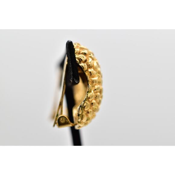 Christian Dior Vintage Clip On Earrings Pebbled Gold Chunky Signed 1980s BinAF - Picture 8 of 12